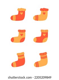 Warm knit socks. 3 pairs of socks. Winter clothes. Vector illustration