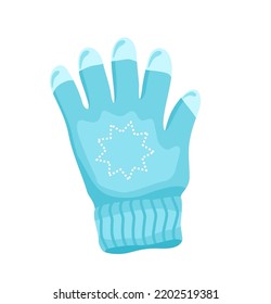 Warm Knitted Blue Gloves, Vector Illustration In Cartoon Style On A White Background. Winter Wool Gloves