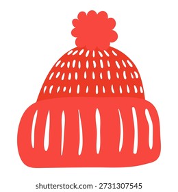 Chapéu de malha quente isolado em transparente. Mão desenhada ilustração vetorial plana. Elemento de design sazonal, decoração de roupas de inverno, clip art de tricô