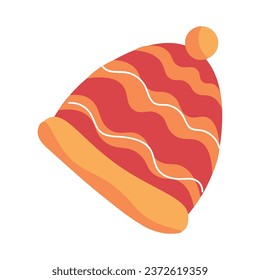 Warm knitted hat on white background