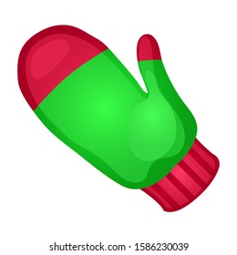 Warm knitted mitten, glove isolated on a white background. Vector cartoon close-up illustration