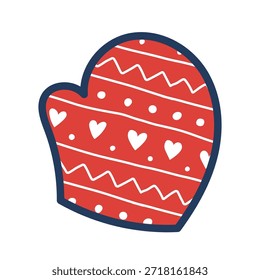 Warm knitted mitten isolated on transparent. Hand drawn line drawing vector illustration. Traditional holiday, Christmas, New Year, seasonal design element, winter clothes clip art