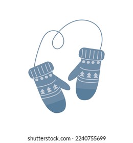 Warm knitted mittens design isolated on transparent background. Comfort and warmth concept. Doodle, minimalism, flat style.