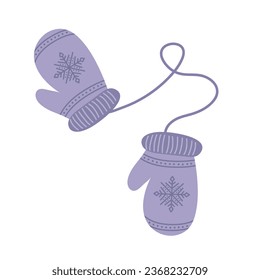 Warm knitted mittens design vector illustration isolated on white background. A pair of cute patterned mittens for winter design. Concept of comfort and warmth. Doodle, minimalism, flat style.