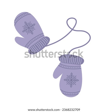 Warm knitted mittens design vector illustration isolated on white background. A pair of cute patterned mittens for winter design. Concept of comfort and warmth. Doodle, minimalism, flat style.