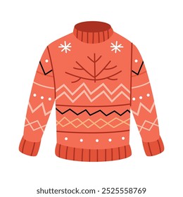 Warm knitted orange ugly sweater.Stylish nordic knitwear. Christmas holidays mood. Trendy design element of winter clothes.