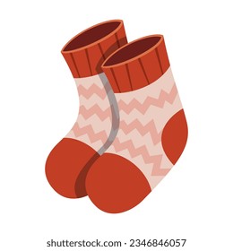 Warm knitted socks isolated on white background. Cozy autumn element cartoon illustration. Autumn, seasons concept