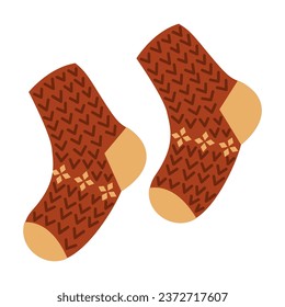 Warm knitted socks on white background