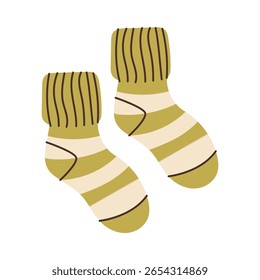 Warm knitted socks with a pattern. Home clothes. Vector illustrations.