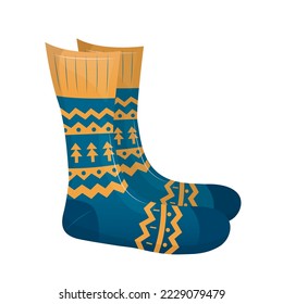 Warm knitted socks in Scandinavian style. Isolated vector illustration. 