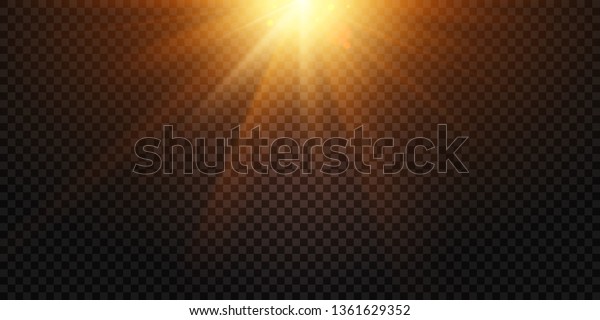 Warm light rays. Magic lights lens\
flare, sun flash and lamp flares. Sky beams reflection, sunset\
fiery glow or sun rays explosion isolated vector\
illustration