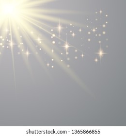 Warm light sunlight. Vector lens flare.