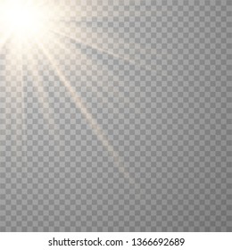 Warm light sunlight. Vector lens flare.