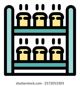 Warm loaves of bread cooling on a two tiered metal rack, emitting steam in a bakery setting