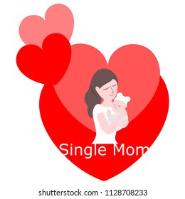 Warm love between mother and baby in heart shape, vector image