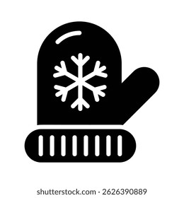 A warm mitten with a snowflake, representing winter weather