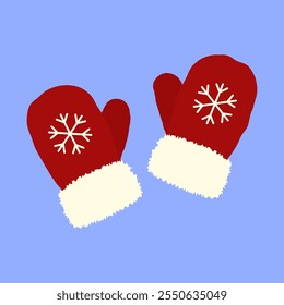 Warm mittens icon. Colored silhouette. Front top view. Vector simple flat graphic hand drawn illustration. Isolated object on blue background. Isolate.