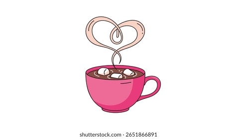 A Warm Mug of Chocolatey Delight with Marshmallows and a Heart-Shaped Steam Cloud