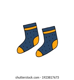 Warm navy blue knitted socks. Vector hand drawn doodle illustration