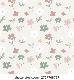 Um padrão floral nórdico quente sem costura com flores rosa macias, folhas verdes sábias e um fundo inspirado em linho. Ideal para tecido, papelaria e desenhos escandinavos acolhedores.