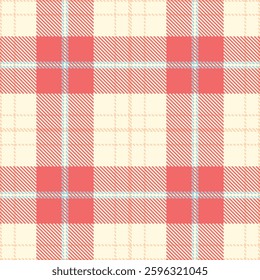 Warm Off White Seamless Tartan with Pale Light Peach accents Fabric Design