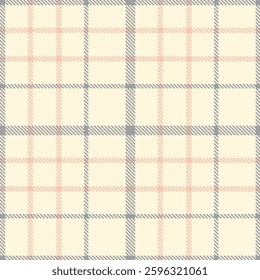 Warm Off White Seamless Tartan with Muted Cool Grey accents Fabric Design
