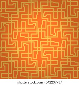 Warm orange decorative seamless pattern in labyrinth style. Smooth tessellated repeatable backdrop.