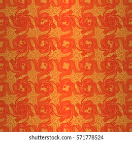 Warm orange fancy seamless pattern in carpet style. Contemporary motif. Tangled tessellated repeatable backdrop. Vivid, graphic design for web, page fill, curtain or other purpose.
