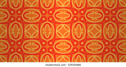 Warm orange geometric seamless pattern background in tracery style. Tangled mosaic repeatable backdrop. Classic decor. Shining, symmetrical design for packing-paper, game, textile or other purpose.
