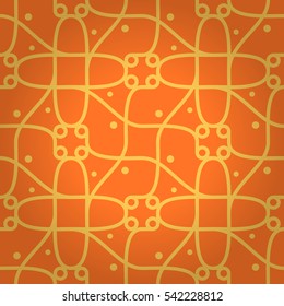 Warm orange geometric seamless pattern in alien style.