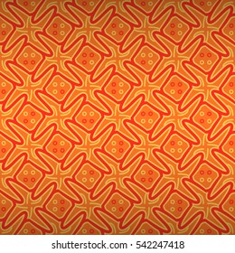 Warm orange geometric seamless pattern in zigzag style. Vivid, contrast design for textile, surface, web or other purpose. Complicated mosaic repeatable backdrop. Classic design.