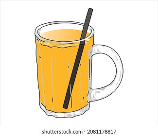 warm orange juice with a straw