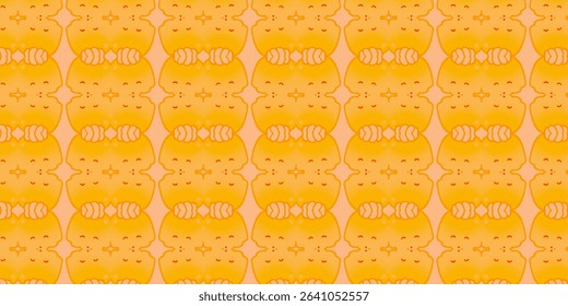Warm orange seamless pattern with floral-inspired symmetrical motifs, bright gradient, and joyful energy for summer textiles, kids fashion, or home decor.