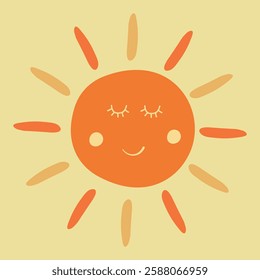 Warm Orange Smiling Sun with Sleepy Eyes Vector Illustration