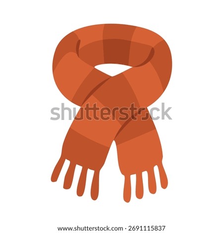 Warm orange striped scarf in soft flat winter style, cozy accessory on white background.