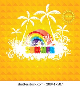 Warm orange summer colorful background with sun 