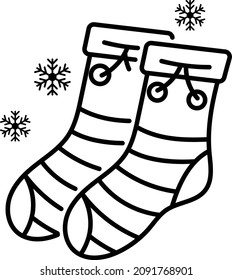 Warm Pair of Socks Concept, cosy Clothing Vector Line Icon Design, Winter Season activities Symbol, Coldest Weather Sign, Snow and frost Stock Illustration