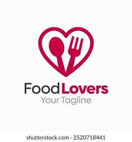 A warm and passionate logo merging a fork and spoon with a heart shape, celebrating love for food and culinary culture. The rich red and dark flat vector style conveys appetite and emotional connection to dining. Perfect for food blogs, recipe platforms, restaurant brands, culinary schools, and food lifestyle startups.