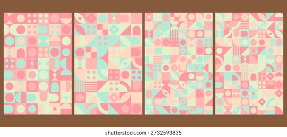 Diseño de rejilla geométrica pastel cálido para una identidad visual amigable y accesible