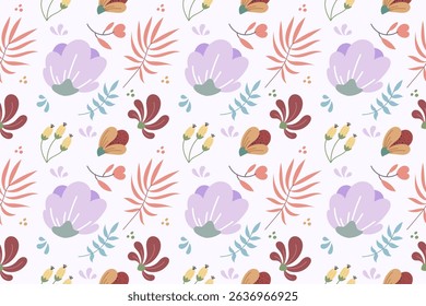 a warm pattern of purple and orange flowers. pattern illustration