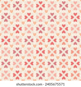 Warm peach fuzz decorative heart checkered pattern print. Vector illustration. Surface pattern design, perfect for textiles, wallpaper, office supplies, packaging design, home and garden decoration