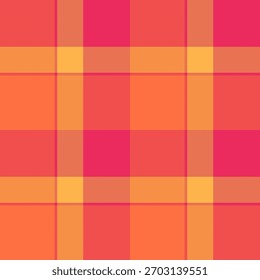 Patrón de cuadros cálidos con tonos naranja, rosa y amarillo. Diseño textil sin costuras. Ideal para fondos, moda y proyectos de Diseño gráfico. Versátil y vibrante.