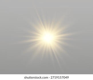 Cálida luz radiante estalló con rayos solares suaves que se extienden hacia afuera sobre fondo transparente.