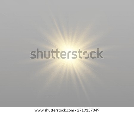 Warm radiant light burst with soft sun rays spreading outward on transparent background.