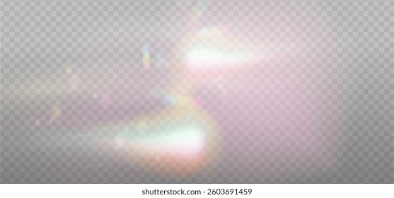 Warm Rainbow reflection light prism effect on light background. Hologram glass dispersion, crystal flare leak shadow overlay. Vector illustration