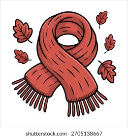 Bufanda de punto rojo cálido en Arte vectorial plano aislado blanco