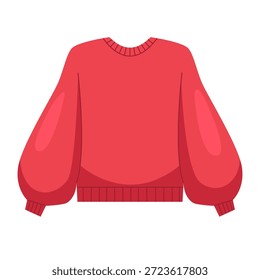 Suéter rojo caliente aislado en blanco. Ropa de mujer con estilo. Ilustración vectorial plana.