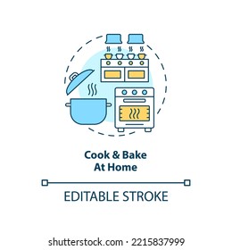 Warm up room with oven concept icon. Money saving habits. Reduce costs. Efficiency abstract idea thin line illustration. Isolated outline drawing. Editable stroke. Arial, Myriad Pro-Bold fonts used