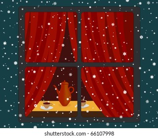 Warm room and snowfall