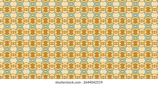 Warm seamless pattern in soft golden tones with blue accents, stylized like hand-drawn characters. Great for educational, whimsical, or vintage-inspired creative projects.